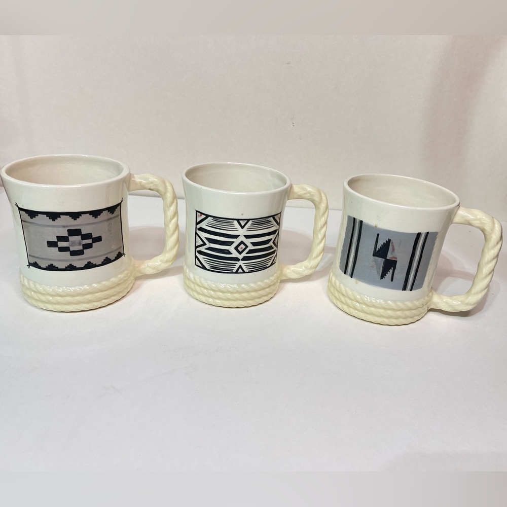 Navajo Indian S/W Ceramic Coffee Mugs Signed Hand Painted USA